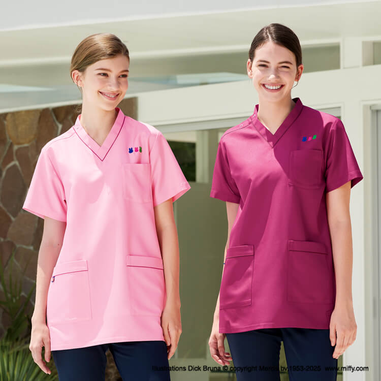 【ミッフィースクラブ 男女兼用】SEK制菌「miffyキャラクター白衣」防汚SS～BL 3色 / 小児科ユニフォーム