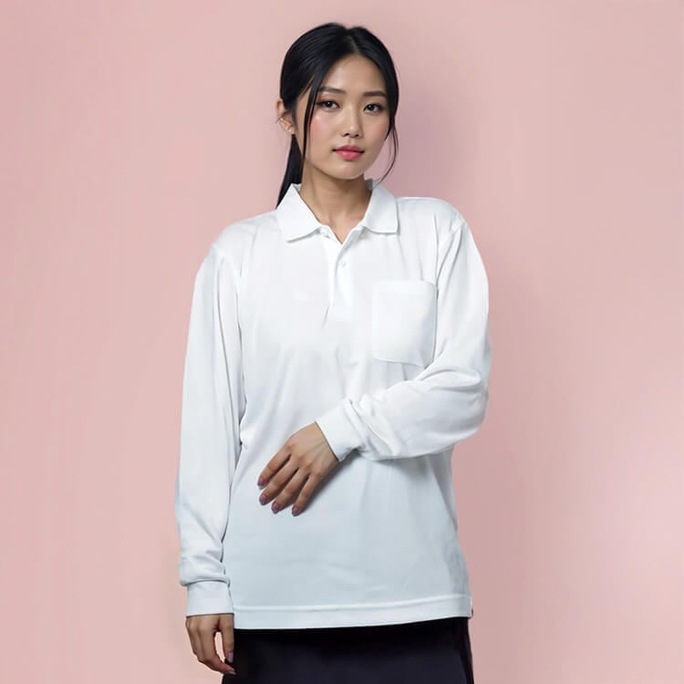 【飲食店ポロシャツ長袖 男女兼用】抗菌防臭「4.3オンス軽量ドライ素材」SS～5L 3色 / スタッフユニフォーム (BOMMS3123)