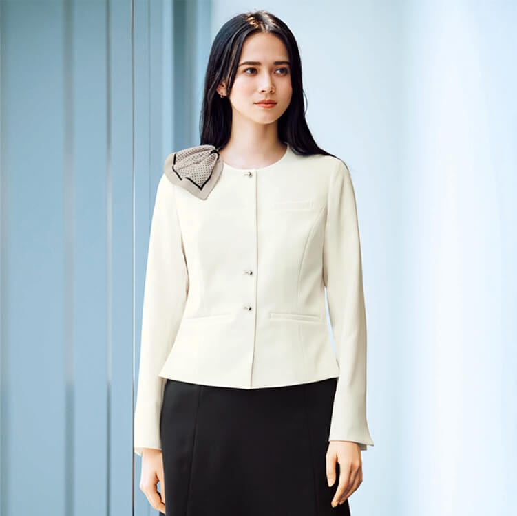 【企業受付制服 ジャケット】事務服・速乾「2WAYストレッチ」防汚素材・ホームクリーニング可 5～15号 2色 / オフィス制服