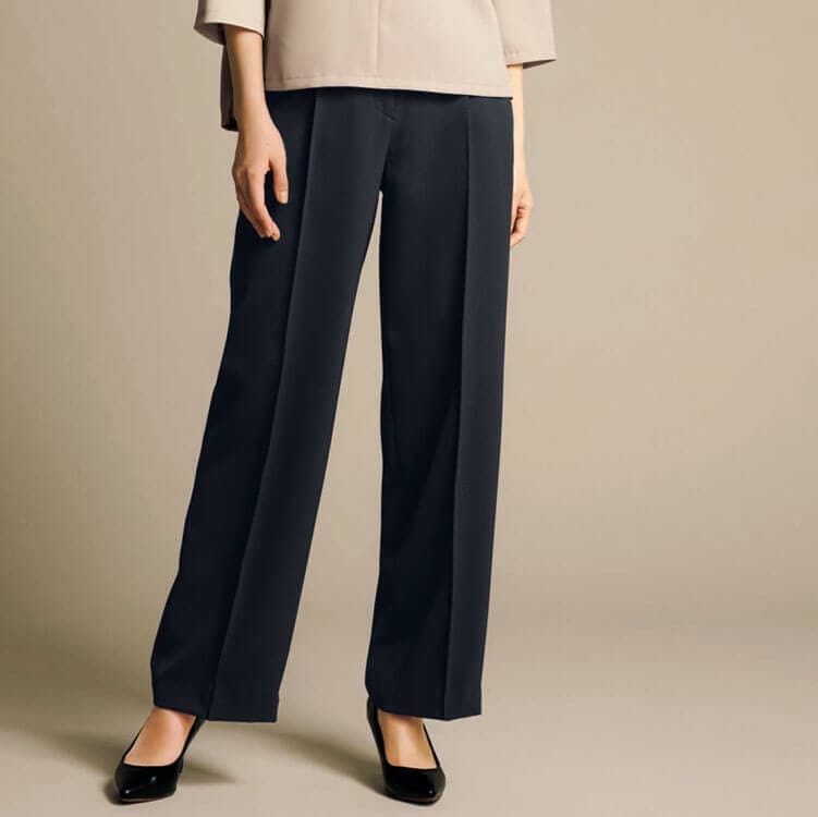 【オフィス制服ワイドパンツ】レディース「インカムポケット付き」防汚撥水・2WAYストレッチ 2色  5～17号 / 事務服