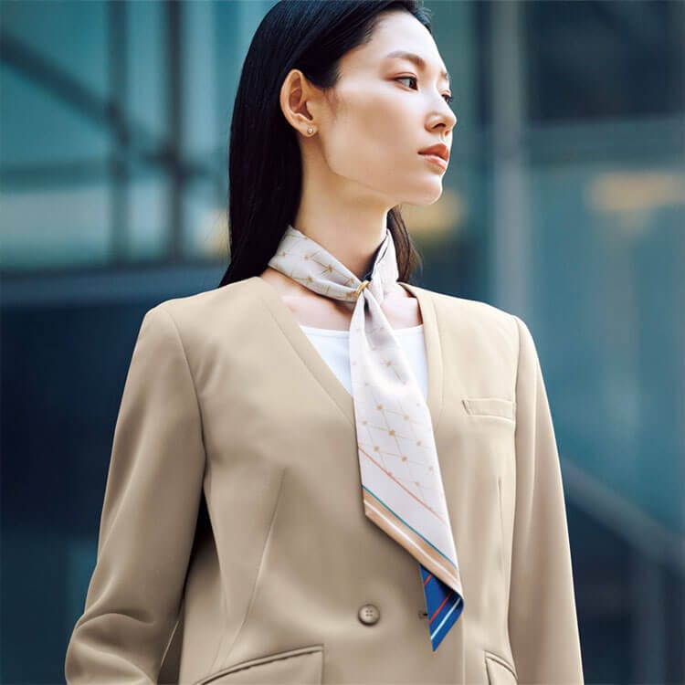 【事務服スカーフタイ】ECO素材「リバーシブル」リング付・フリーサイズ 2色 オフィス / 企業受付ユニフォーム