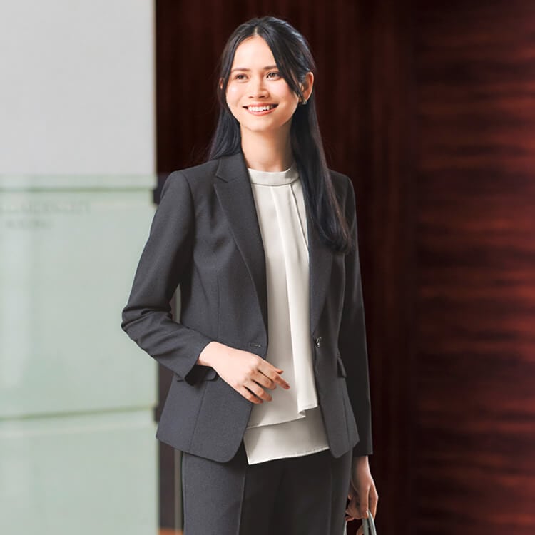 【オフィス制服ジャケット】オールシーズン「ウールライク」ストレッチ素材・ECO・家庭洗濯可 5～21号 2色 / 事務服