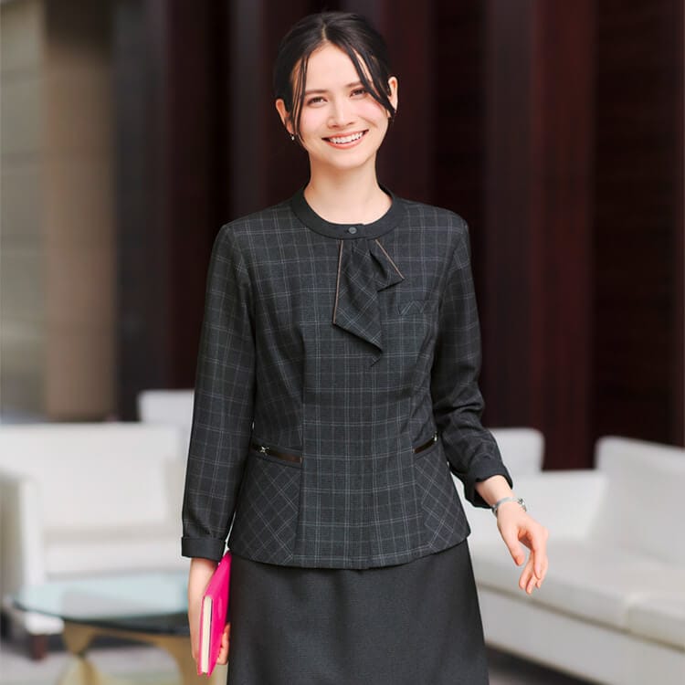 【オフィス制服ジャケット】オールシーズン・ECO素材「軽量 一重仕立て」ストレッチ・家庭洗濯可 5～21号 2色 / 販売接客ユニフォーム