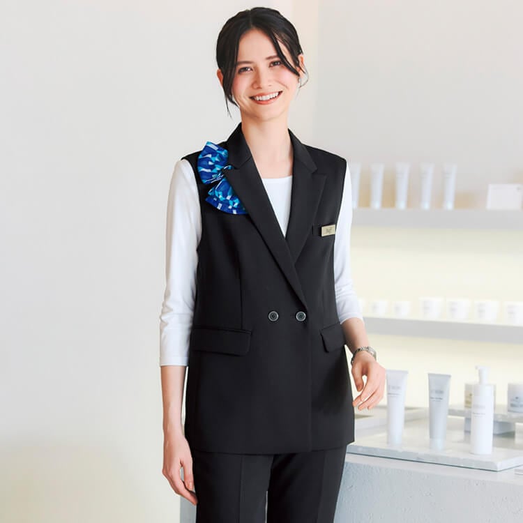 【ロングベスト オールシーズン】レディース・ECO素材「2WAYストレッチ」オールシーズン・家庭洗濯可 2色 S～3L / オフィスユニフォーム