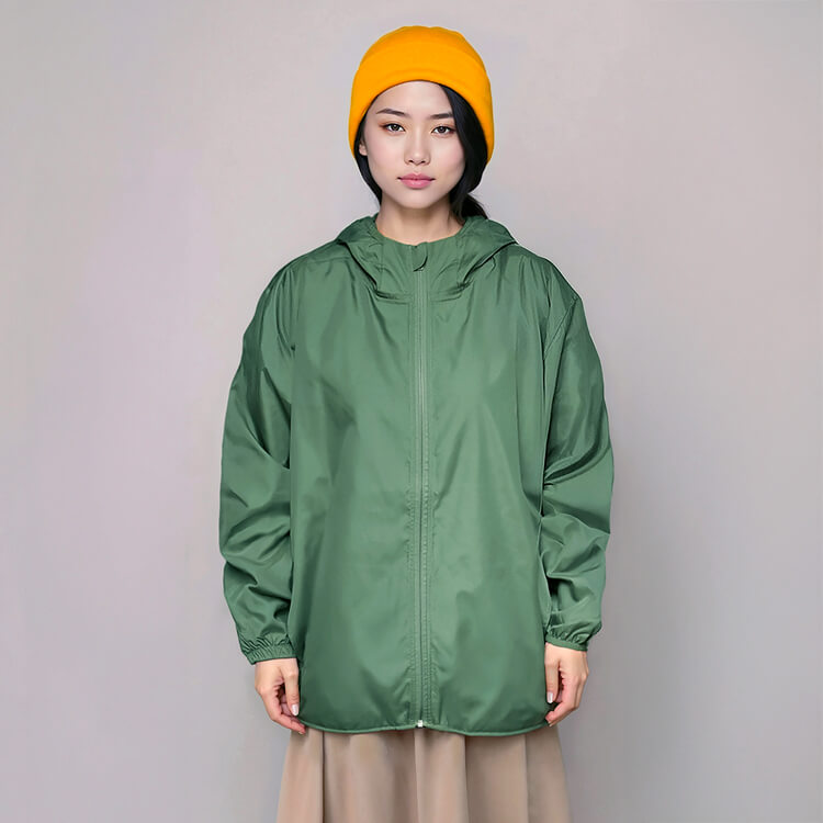 【作業服 フード付きジャケット】男女兼用「環境配慮リサイクルタフタ素材」防風×透湿×撥水　S～XXL 7色 / イベント用ユニフォーム