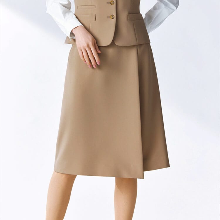 【接客制服 ラップスカート】オールシーズン「ロング丈×ストレッチ素材」5～19号 ベージュ・ブラック色 / オフィスユニフォーム