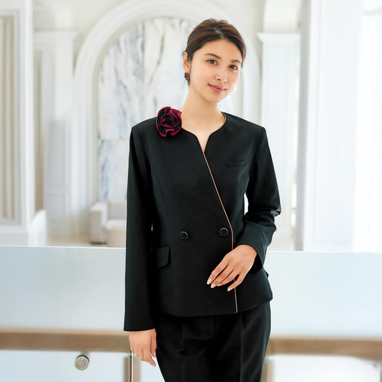 【インフォメーション制服 ジャケット】マリークワント「高い伸縮性とキックバック素材」ブラック 5~17号  事務服/企業受付 