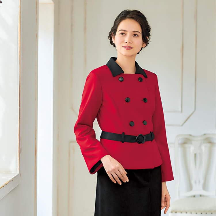 【インフォメーション制服 ダブルジャケット】ストレッチ「ウールのような上品な素材」2色 5～17号 / 接客向けユニフォーム (CHSM4707)