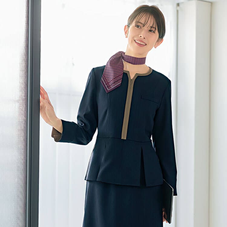 【企業受付制服 プルオーバー】エコ素材「10面体パターン」ストレッチ 2色 5～17号 / オフィス制服 レディース