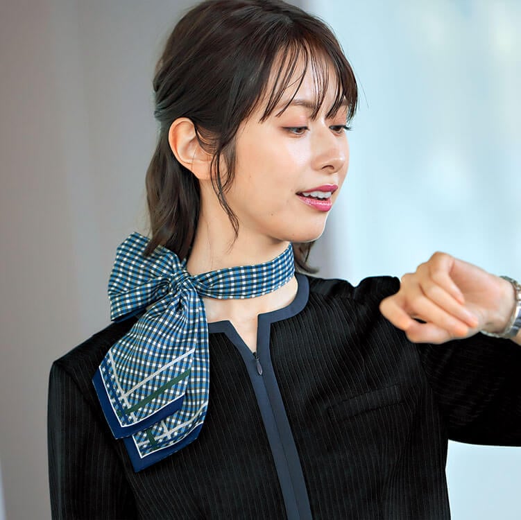 【事務服スカーフ チェック柄】企業受付制服「エコマーク認定」3色 オフィス制服 / 事務服アクセサリー