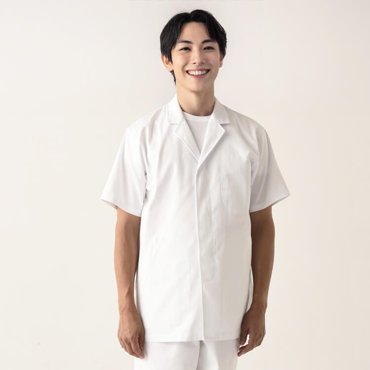 【調理白衣 半袖】メンズ「火に強い 綿100%」厚手素材 ホワイト  S～4L 厨房白衣 / 和食調理場