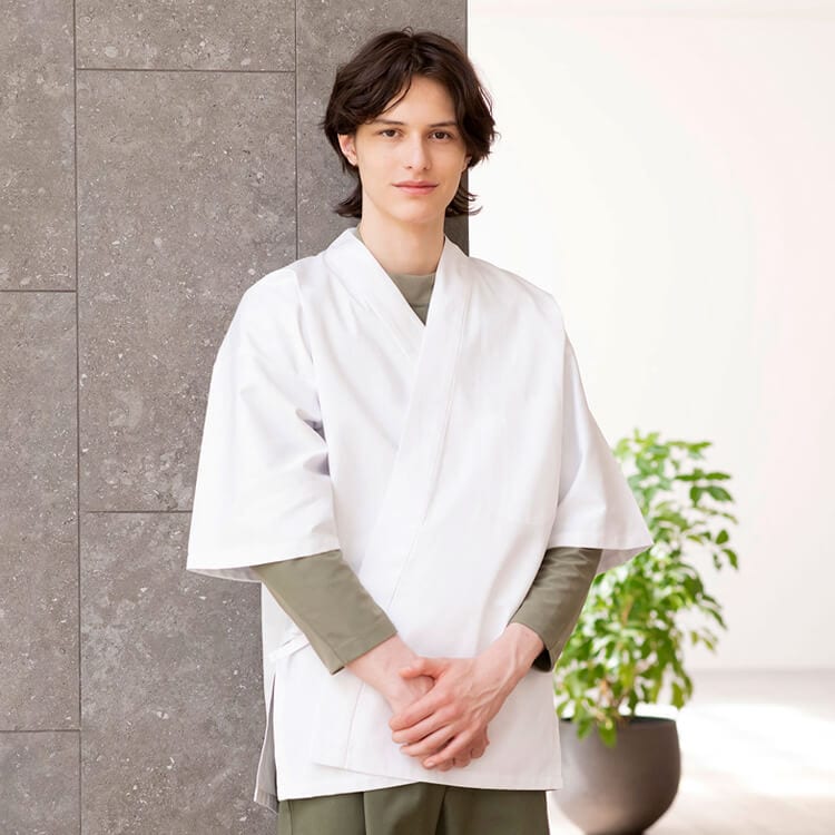 【和食店白衣 男女兼用】法被スタイル「上質綿 カツラギ100％生地」制菌仕様 S～3L 調理場 / 和風ユニフォーム