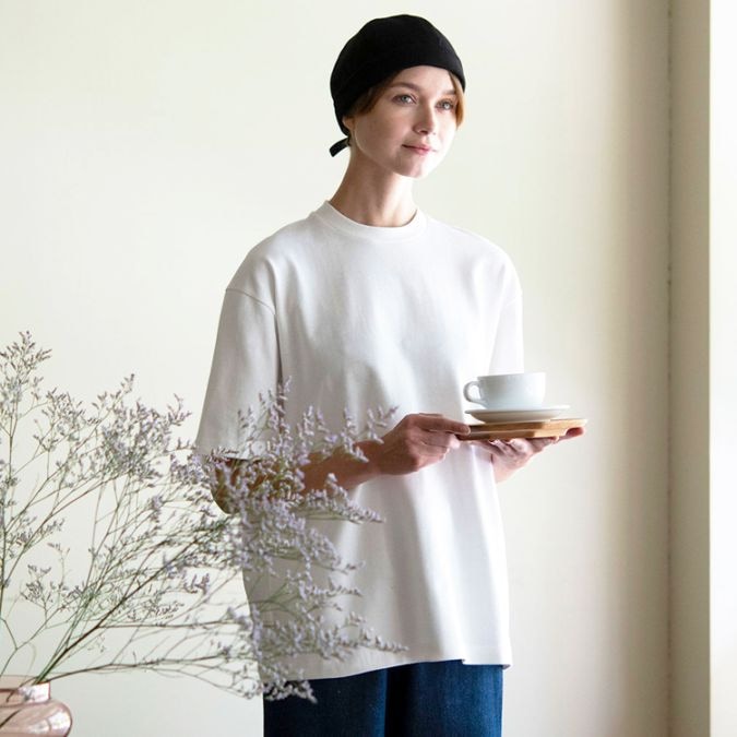 【ニットTシャツ 男女兼用】綿100「厚手素材」S～L 2色 サービスウェア / 飲食店ユニフォーム