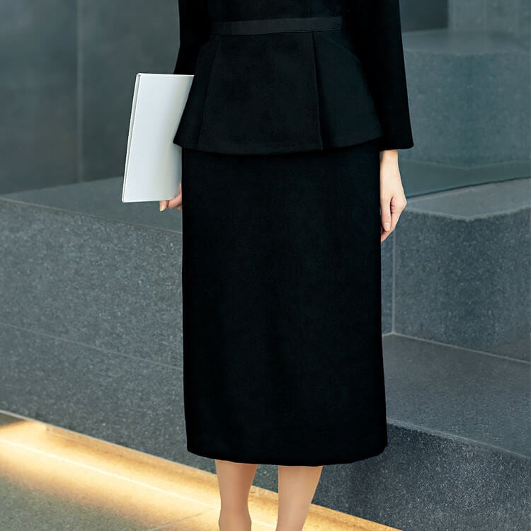 【オフィス制服 タイトスカート】ロング丈「ウエストゴム仕様」ストレッチ・ブラック色 5～17号 / 事務服