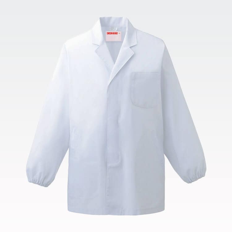 【調理用白衣長袖 衿付き】男女兼用「火に強い綿100％素材」生地厚め S～5L 調理着 / 厨房白衣