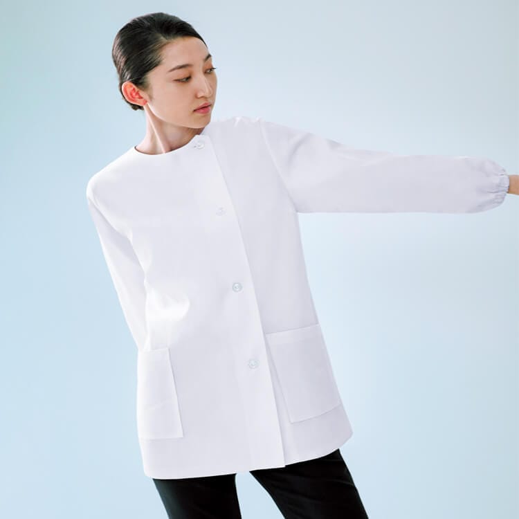 【調理用白衣長袖 レディース】厨房服「O157対応 制菌加工」生地薄め・吸汗 3色 S～4L 食堂 / 給食センター (SAA750)