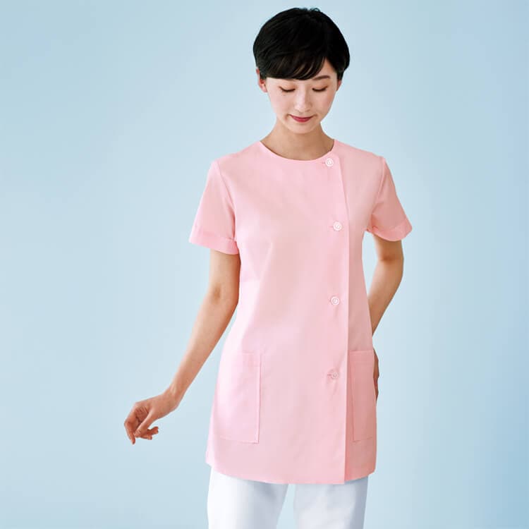 【調理用白衣半袖 レディース】厨房服「O-157 制菌素材」生地薄め・3色 S～4L / 飲食店制服