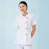 KAZEN白衣・662｜半袖調理衣・女性用・衿なし・吸汗性ブロード素材