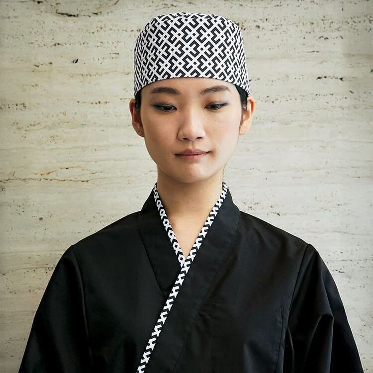 【和帽子２枚入】男女兼用「洗濯耐久素材 イージーケア」幾何柄 S～3L / 和食店ユニフォーム (SAAAPK471-15)