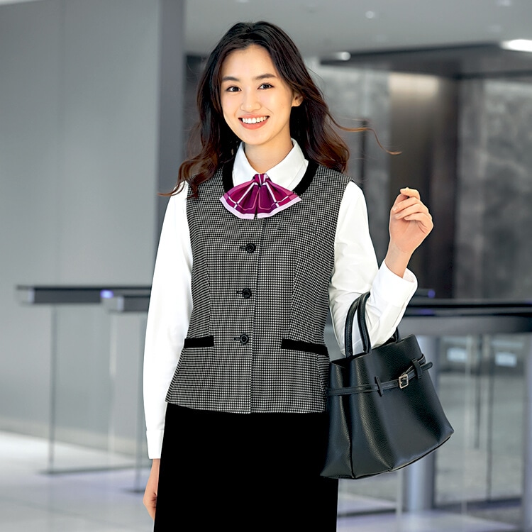 【オフィス制服ベスト】千鳥格子柄「サスティナブル素材」ストレッチ 5～17号 / YUKI TORII