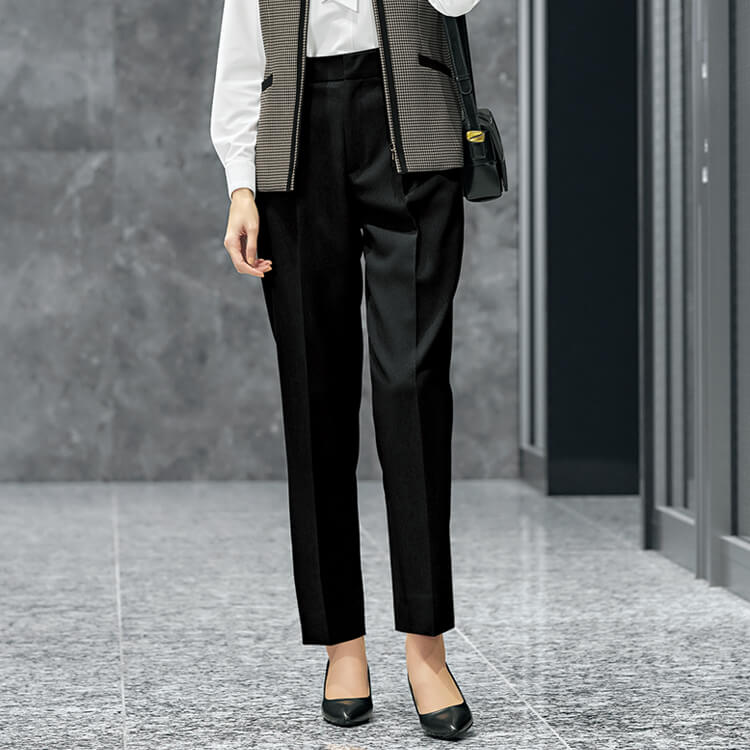 【オフィス制服テーパードパンツ】オールシーズン「トリックウエスト」ストレッチ・ブラック色 5～17号 / YUKI TORII