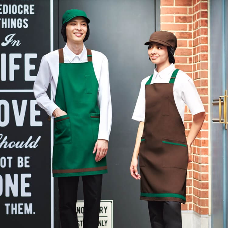 【胸当てエプロン】ECO素材「8カラー展開」制電・フリーサイズ / 飲食店ユニフォーム