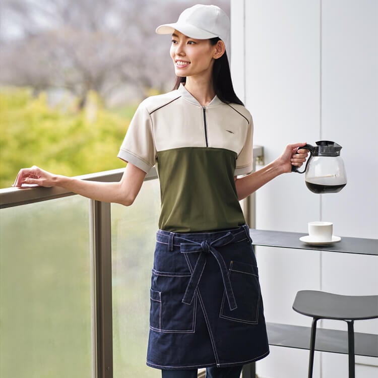 【デニムエプロン ショート丈】綿100・腰下前掛け「色落ちしにくい」ECO素材・フリーサイズ / インディゴブルー (SAAAPK780)