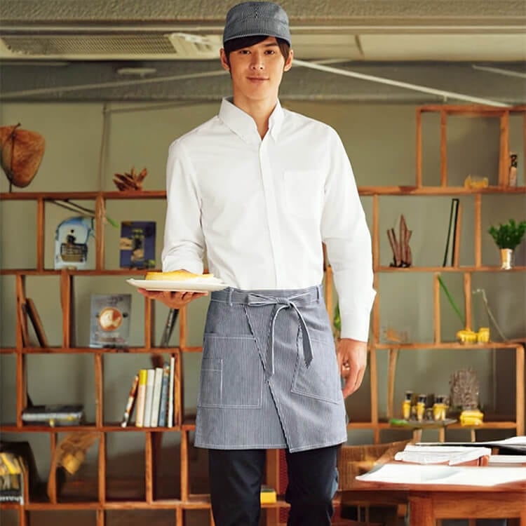 【ショートエプロン】前丈33cm「ヒッコリーストライプ」フリーサイズ / カフェユニフォーム (SAAAPK780-99)