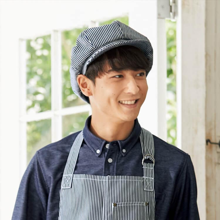 【業務用キャスケット帽子】男女兼用「ヒッコリーストライプ柄 」フリーサイズ / パン屋ユニフォーム (SAAAPK480-99)