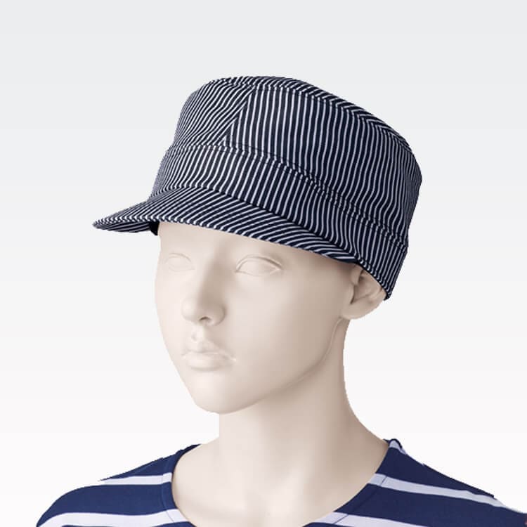 【ワークキャップ】男女兼用「ヒッコリーストライプ柄」フリーサイズ  洋菓子販売員帽子 / スタッフユニフォーム (SAAAPK482-99)