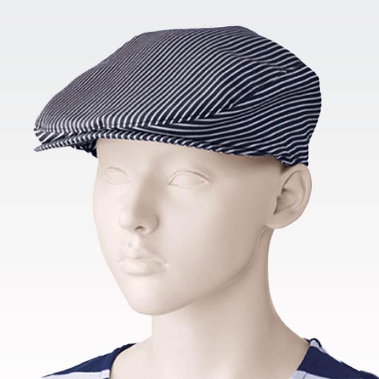 【ハンチング帽子】男女兼用「爽快なヒッコリーストライプ柄」アジャスター調整・フリーサイズ / ショップスタッフユニフォーム (SAAAPK485-99)