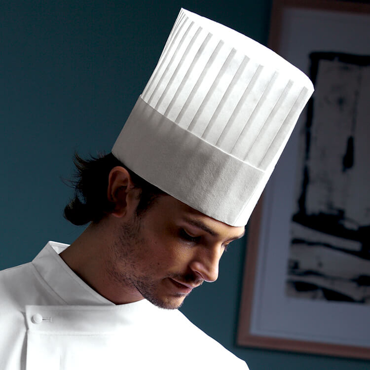【シェフハット使い捨て】男女兼用・不織布「10枚入り/1セット」コック帽・高さ20㎝ / フリーサイズ  (SAA471-80)