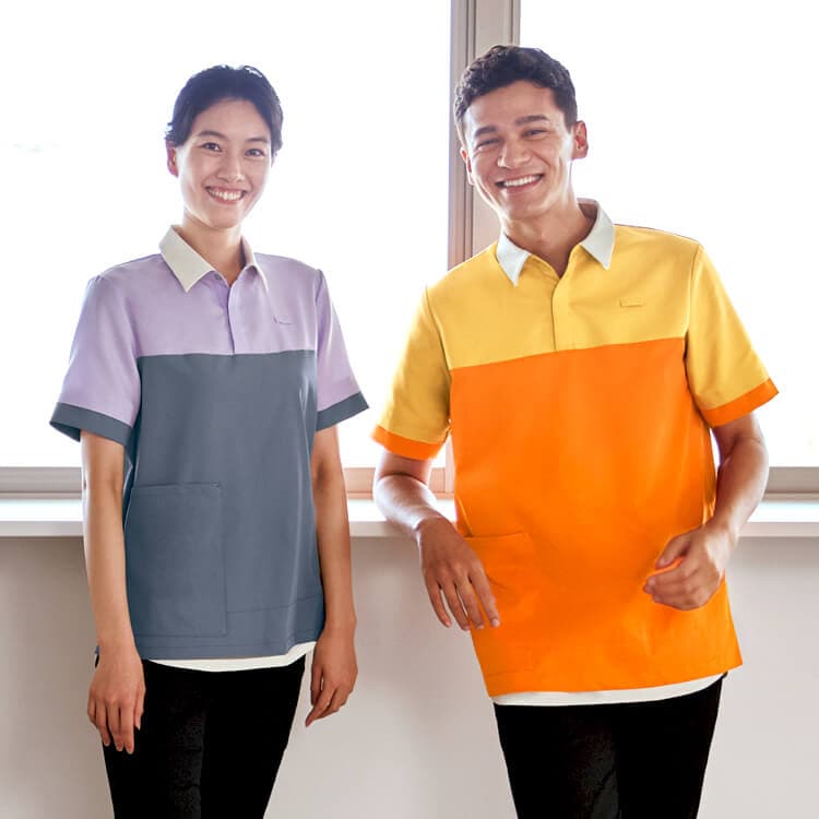 【介護ポロシャツ 男女兼用】吸汗「重ね着風デザイン」ストレッチ  SS～4L 3色 / 介護ウェア