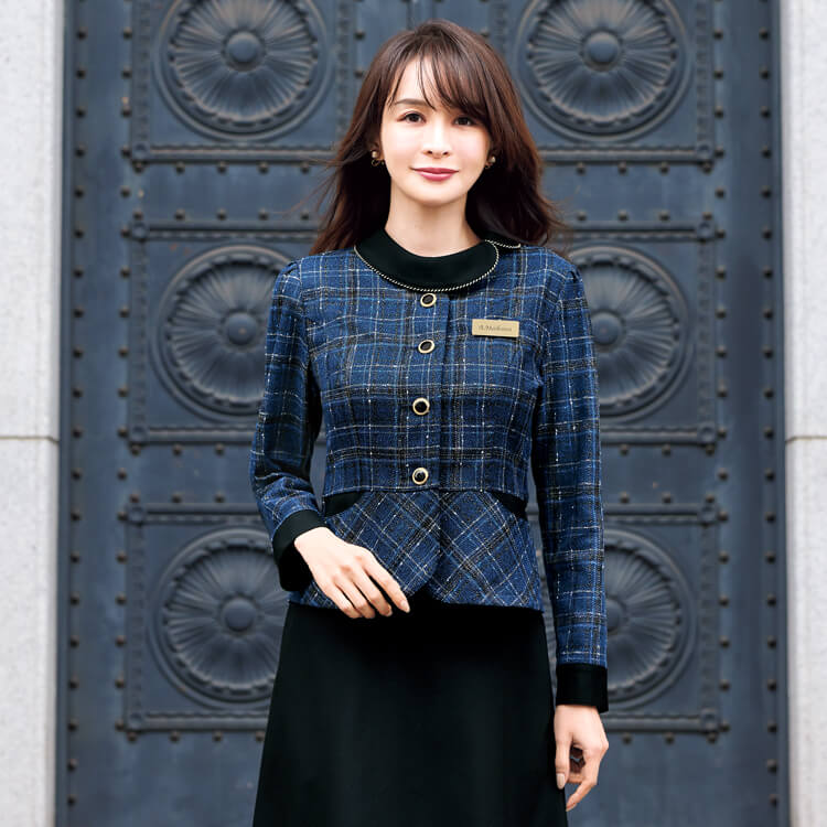 【企業受付制服 ソフトジャケット】オールシーズン「軽量一枚仕立て仕様」裏地ナシ・ホームクリーニング  ブルー  5～19号 / ショールーム制服 (JOI82155)