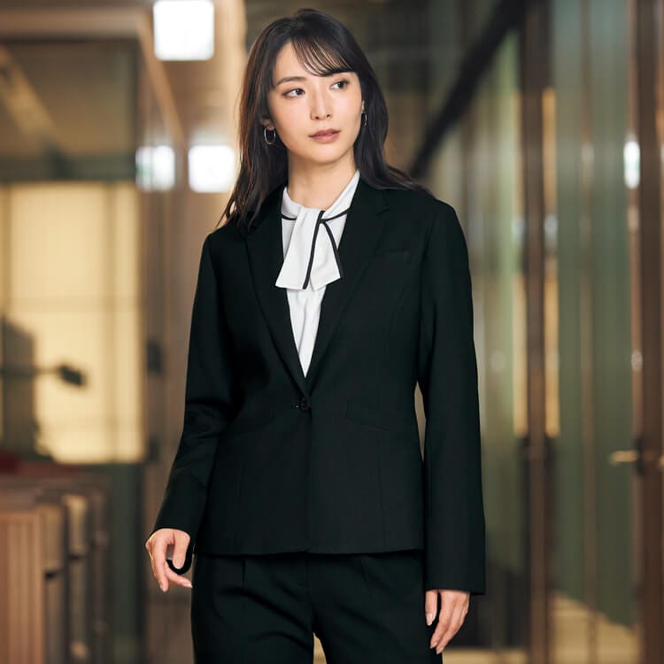 【事務服ジャケット】オールシーズン「リサイクル糸22％  ECO素材」ストレッチ・ホームクリーニング 2色 5～19号/ 受付ユニフォーム (JOI82140)