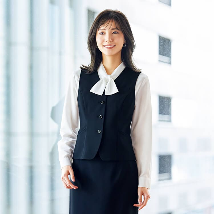 【オフィス制服ベスト】オールシーズン「再生糸22％ ECO素材」ホームクリーニング対応・ストレッチ 2色 / 5～19号  (JOI12145)