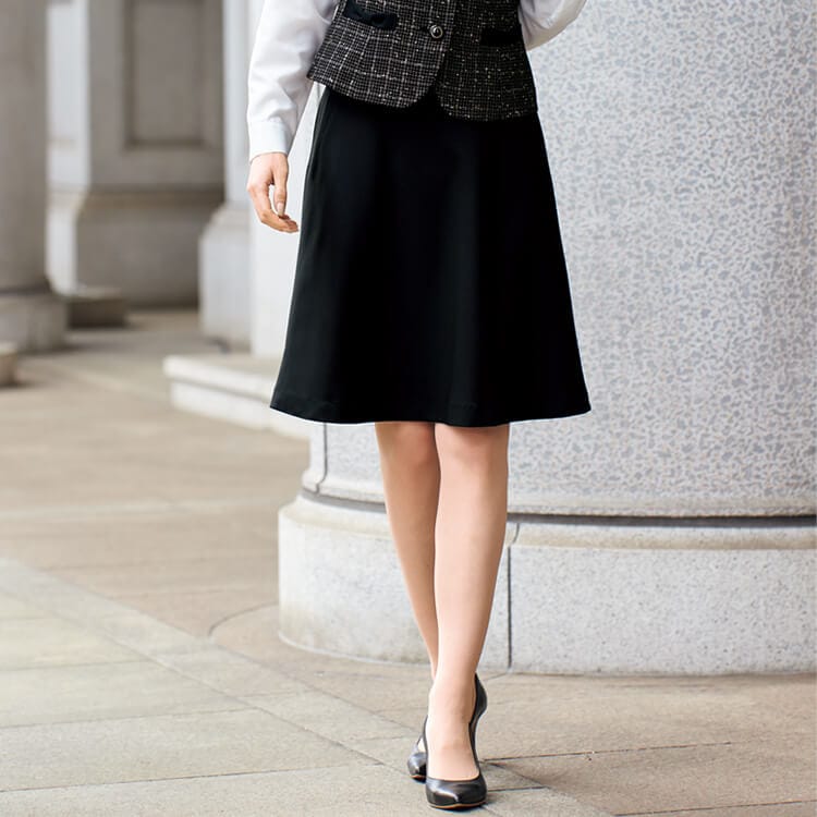 【事務服フレアースカート】オールシーズン「再生糸22％ エコ素材」ストレッチ 2色 / 5～19号  (JOI52142)
