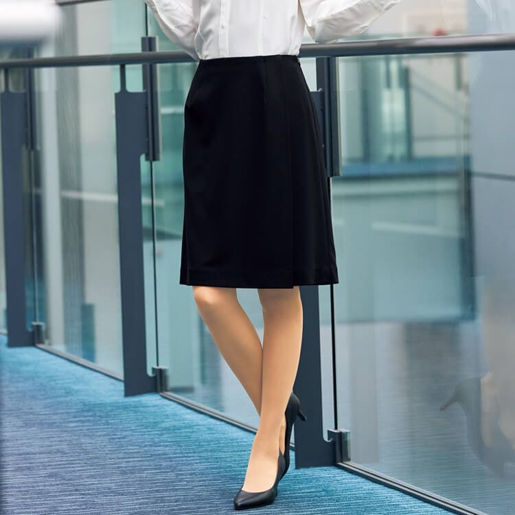 【オフィス制服 ラップキュロット】オールシーズン素材「2WAYストレッチ」ウエストゴム・エコ素材・ウエストゴム 2色 5～19号 / 事務服  (JOI71875)