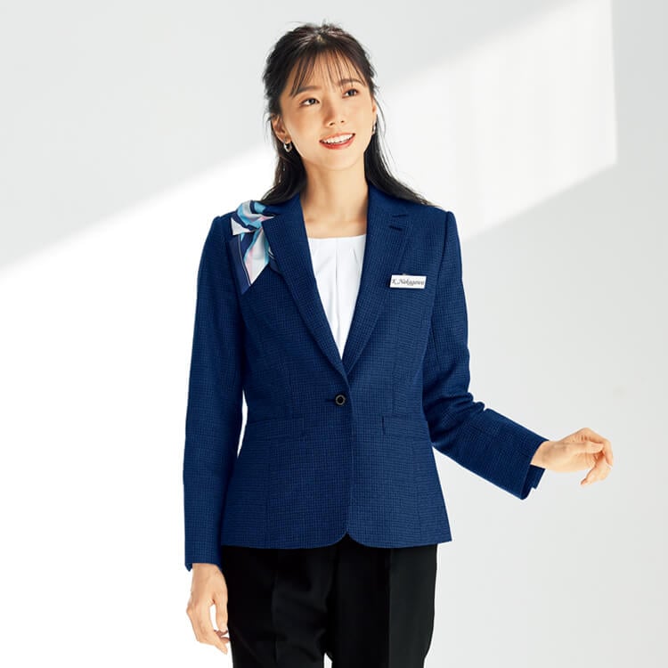 【インフォメーション制服 ジャケット】オールシーズン「2WAYストレッチ」ラメ糸入りツイード調素材・5～19号 / ブルー (JOI81735)