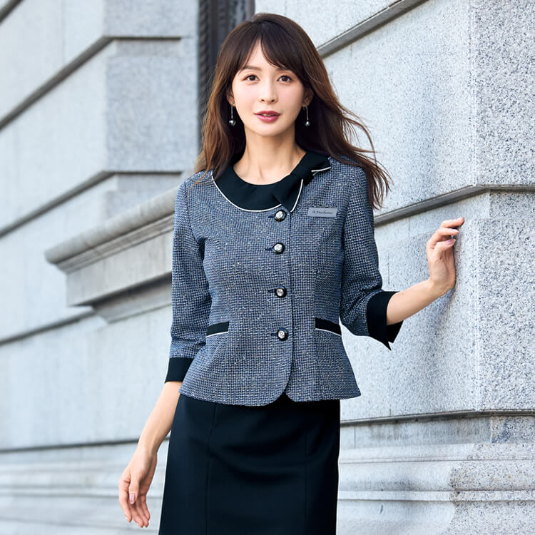 【事務服ソフトジャケット】オールシーズン「ラメ糸入りツイード素材」ホームクリーニング 5～19号 /2色 (JOI82135)