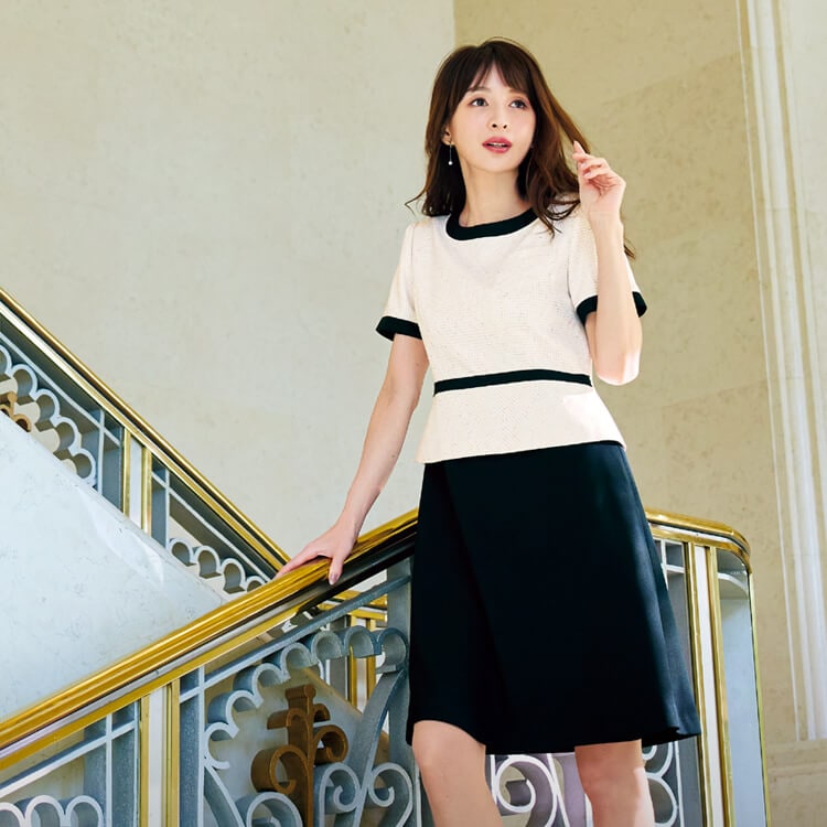 【事務服ワンピース】オールシーズン「ツイード調素材」5～19号 / 2色 (JOI62130)