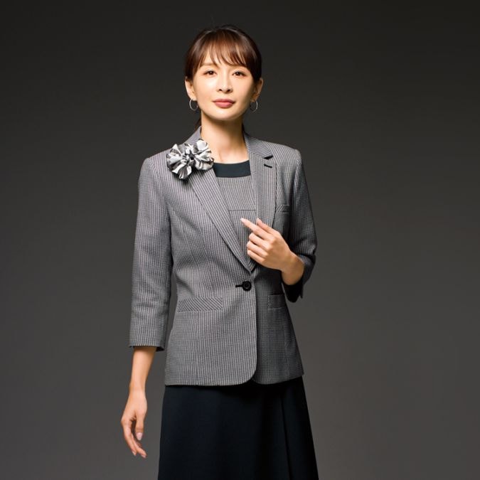 【受付制服ジャケット】ストライプ「背抜き仕様」2色 5～19号 / オフィスユニフォーム  (JOI86740)