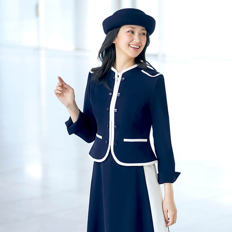 【インフォメーション制服 ジャケット】ショート丈「軽量ストレッチ仕様」ホームクリーニング可 5～13号 / ネイビー色  (CHSA45691)