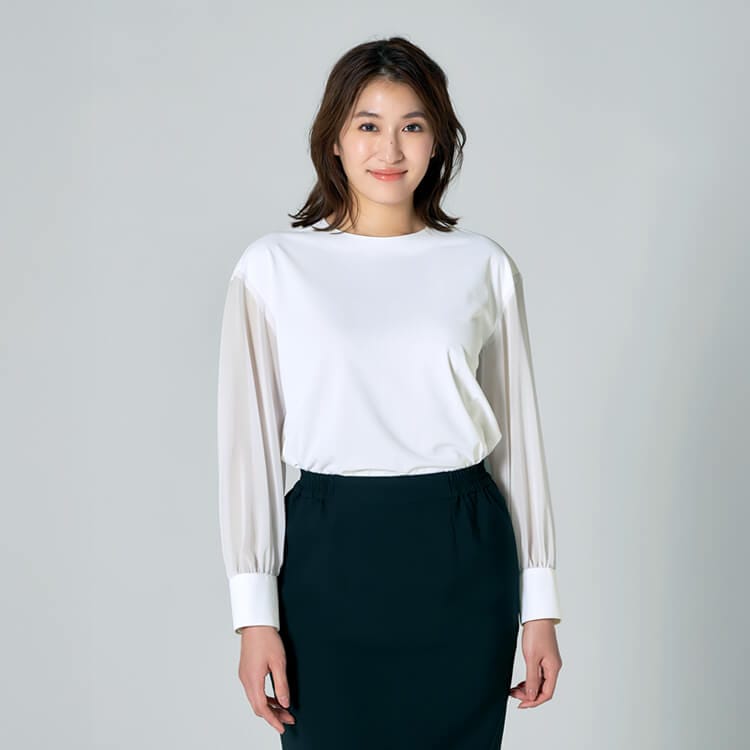 【事務服プルオーバー】イージーケア「袖シフォン仕様」2色 S~3L / YUKI TORII (CHSYT1915)