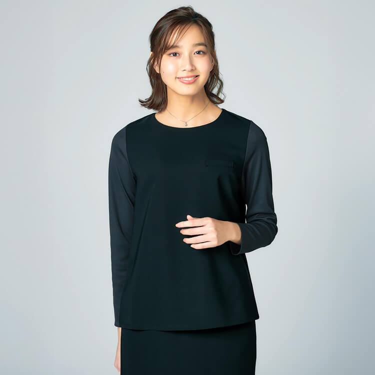 【事務服プルオーバー】オールシーズン「快適ニットストレッチ」ブラックカラー  S～3L / YUKI TORII  (CHSYT7315)