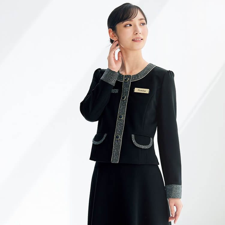 【受付制服ジャケット】オールシーズン「2WAYストレッチ素材」吸汗速乾・高通気・カラーブラック 5～19号 / ショールーム制服（JOI81690）