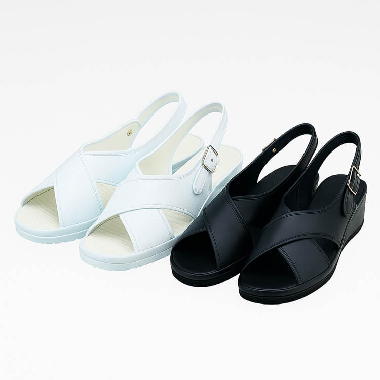 【ナースサンダル 3E】レディース「足への負担を軽減する 弾力インソール」ホワイト・ブラック / 21.5～26.0㎝  （SAA191）