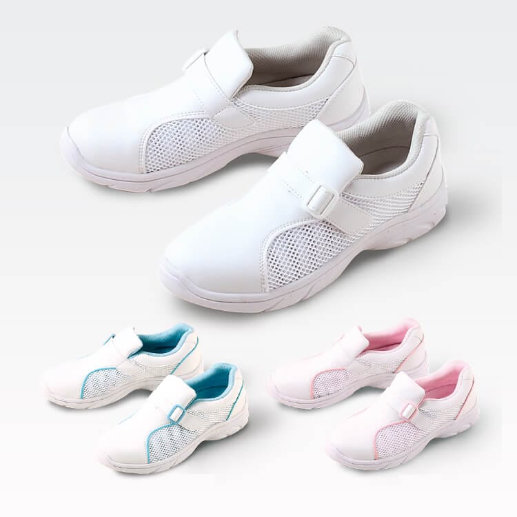 【ナースシューズ】メンズ・レディース 「ピンク/ブルーはレディース用」マジックテープ式 メッシュ・抗菌・防臭 3色 3E 22.0～28.0・29.0・30.0㎝ / 看護師ユニフォーム (FOL840)