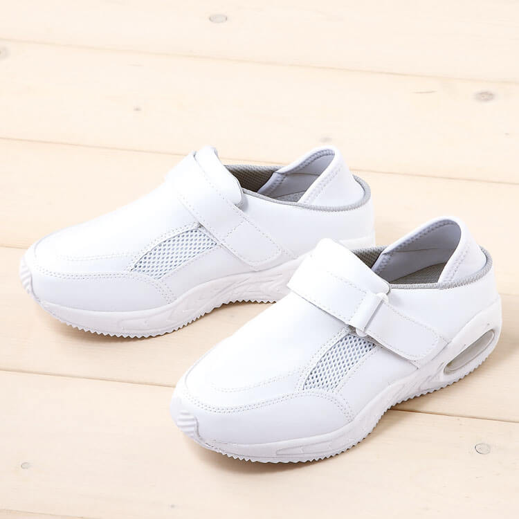 【ナースシューズ】レディース「ムレにくい通気設計」マジックテープ式 抗菌・防臭・静電気防止 ホワイト 3E 22.0～26.0㎝ / 看護師スニーカー (FOL4090)