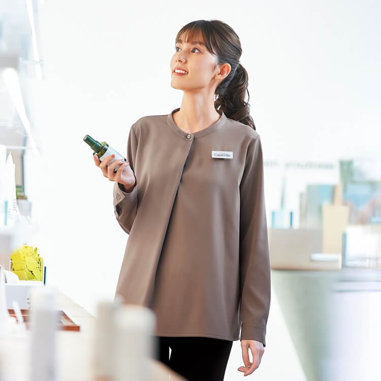 【エステ制服プルオーバー】ECO素材・透け防止「袖口シャツ仕立て」ストレッチ・UVカット S～3L / 3色（HTH8464）